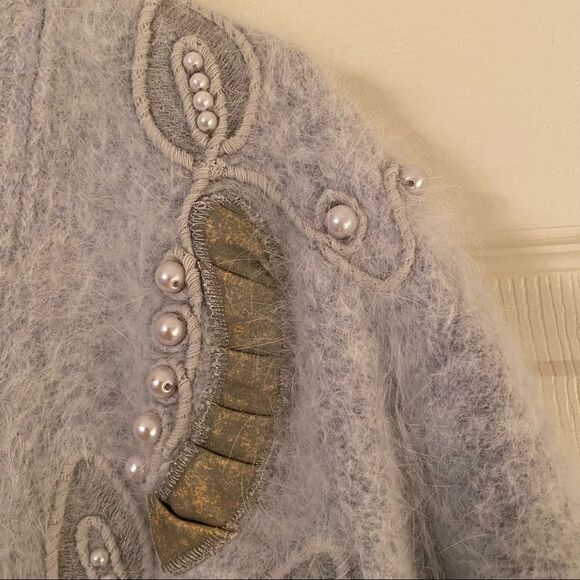 VTG FULLY FASHION Angora Eyelash Knit Embroidered Lined Jacket Women's Sz OS - Picture 4 of 9